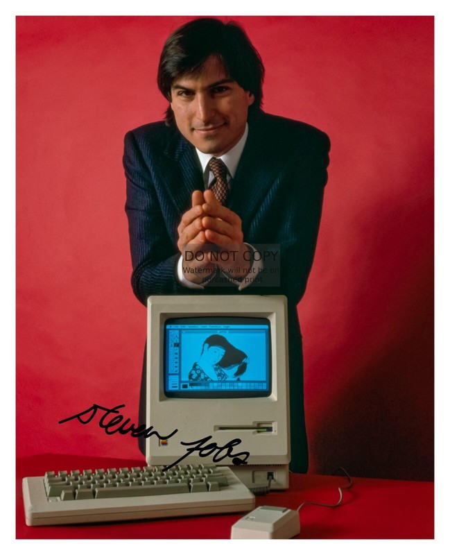 STEVE JOBS POSING WITH MACINTOSH APPLE COMPUTER AUTOGRAPHED 8X10 PHOTO