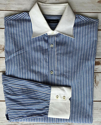 DSQUARED2 CHIC STEVE STRIPED SHIRT BLUE WHITE MENS SIZE 52 MADE IN ITALY 