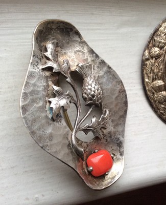 BIG ONES - TWO Pewter & Silver Gilt SCOTTISH KILT BROOCH PINS Vintage Gems