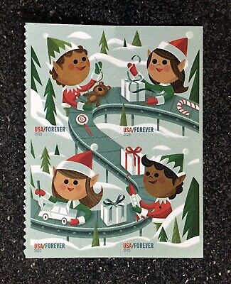 2022USA Forever Holiday Elves - Block of 4 From Booklet   Mint 