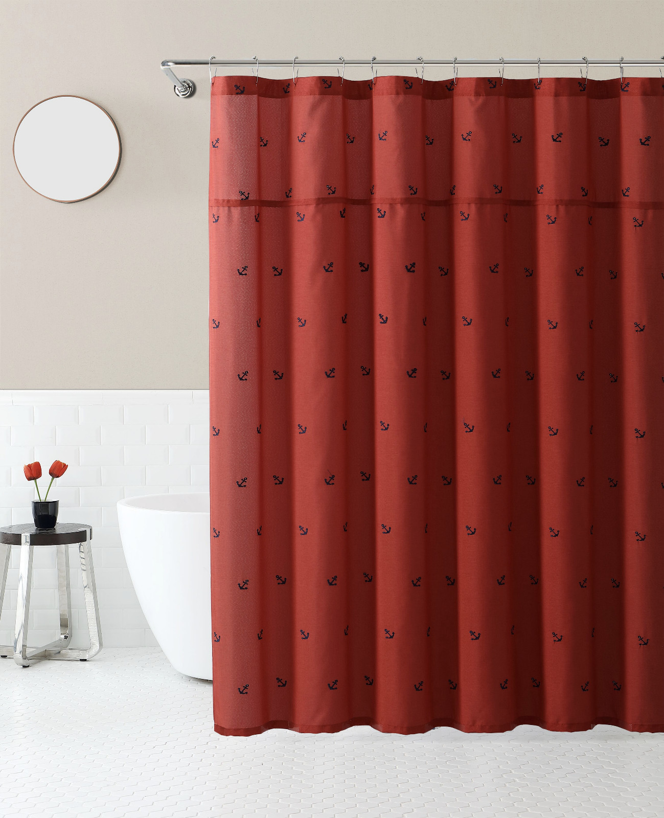 Nanette Lepore Coastal Collection Embroidered Anchors Red Fabric