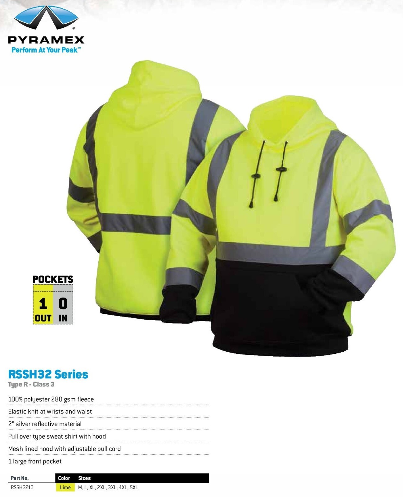 HIGH VISIBILITY ANSI REFLECTIVE HOODED PULLOVER SAFETY FLEECE SWEATSHIRT HOODIE