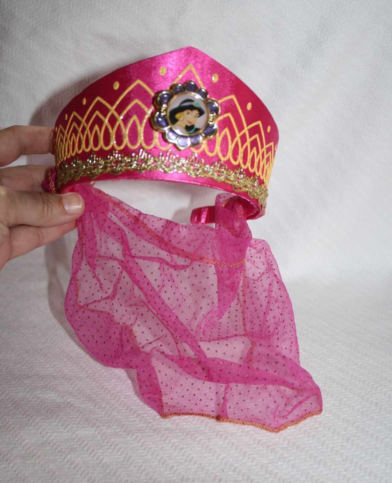 The Disney Store Jasmine Aladdin Magenta Princess Crown Gold Trim Costume