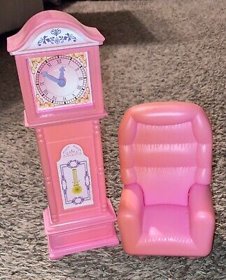 Barbie or same size dolls pink chair & Grand Father Clock