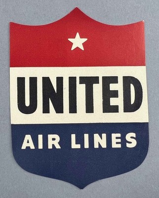 United Airlines Original Airline Luggage Label Vintage Bag Baggage Shield Logo