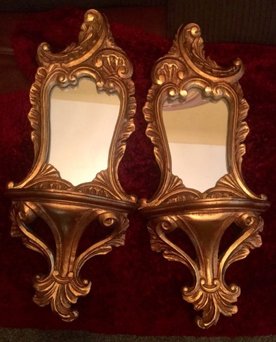 Antique Vintage Wooden Victorian Wall Mirrors With Shelf Ornate Gold Vertical