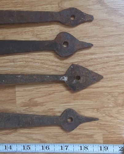 4 Antique Farm Barn Door Straps Bird Spade Arrowhead Hinges Wrought Iron 19”