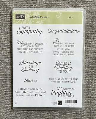RARE NEW Stampin Up FLOURISHING PHRASES Stamp Stamping Set Lot # 2 FREE SHIPPING