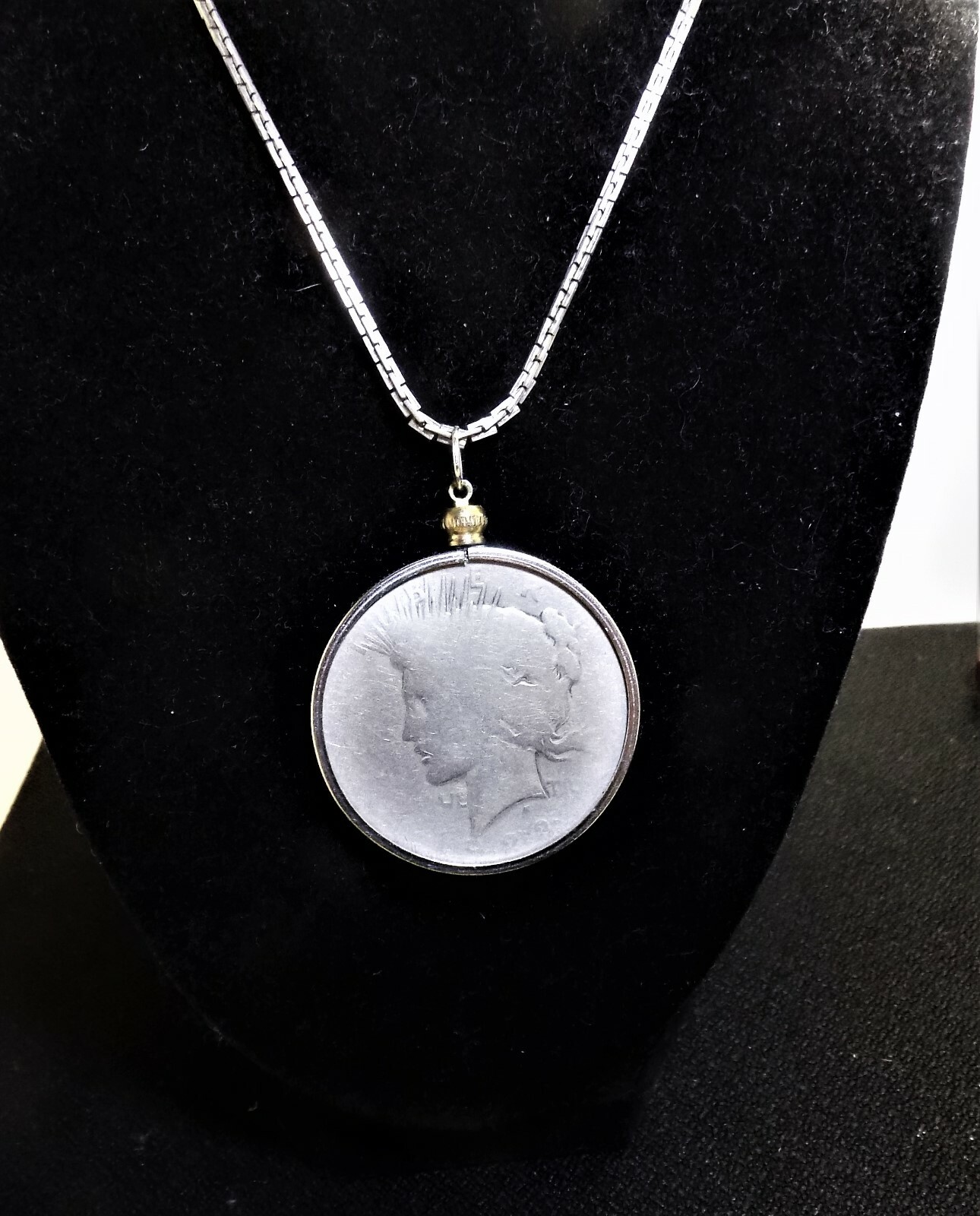 Vintage 90% Silver Peace Dollar Pendant and Silver Toned 16