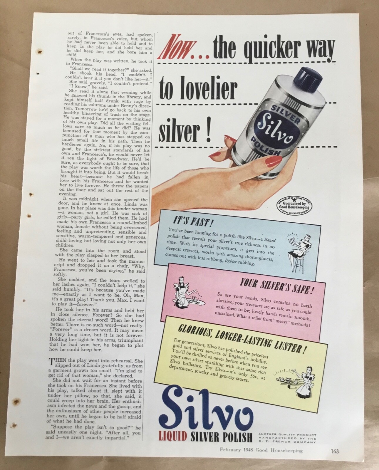 Silvo silver polish ad 1948 vintage print 1940s retro art illus home cleaners