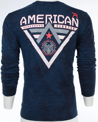 AMERICAN FIGHTER Men's T-Shirt Thermal ALASKA PATTERN Navy Elephant Print S-3XL