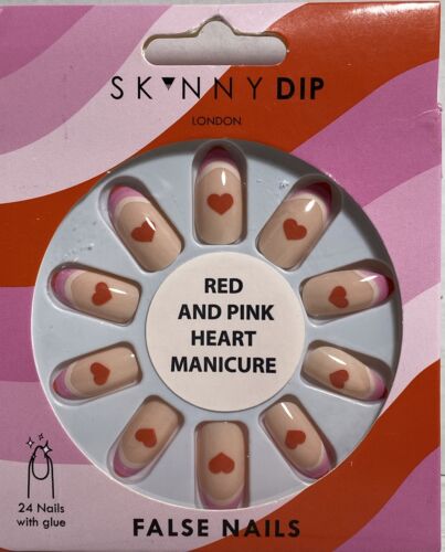 Skinny Dip London Love 24 Press On Nails Pink W/ Red Hearts New
