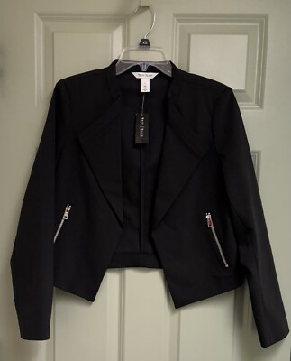 WHITE HOUSE BLACK MARKET Black Open Front Jacket Women Size 6 Crop Career NWT