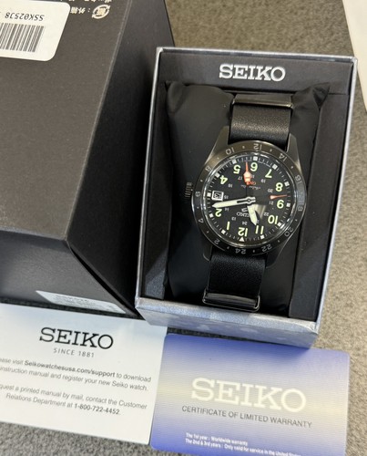 Pre-owned Seiko 5 Sport's Field Gmt Automatic Ssk025 Leather Strap Watch Made In Japan