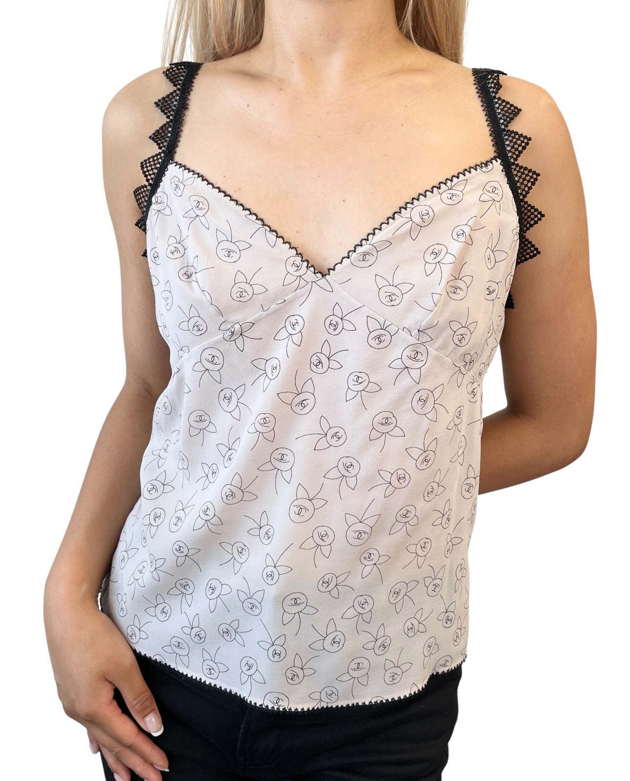 CHANEL Vintage 03P CC Logo Floral Camisole Top #38 Gray