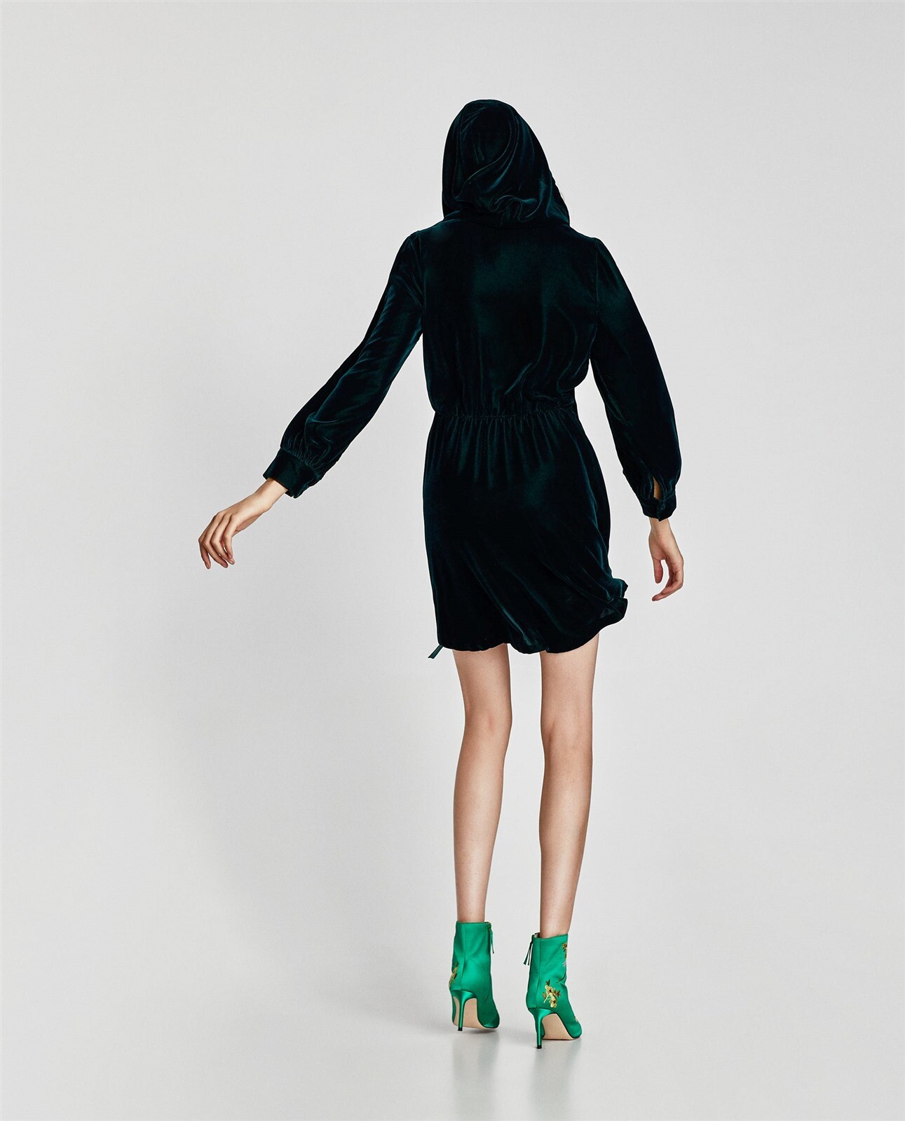 zara green velvet wrap dress