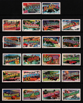 2002 US 3696-3745 37c Greetings from America, Set of 50 SIngles (States) MNH