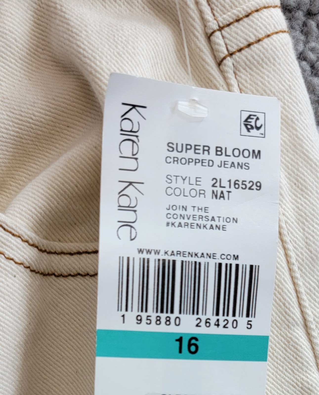 Karen Kane Cropped Wide Leg Jeans Women's 16 Natural 5 Pockets Zip/Button - Picture 16 of 16