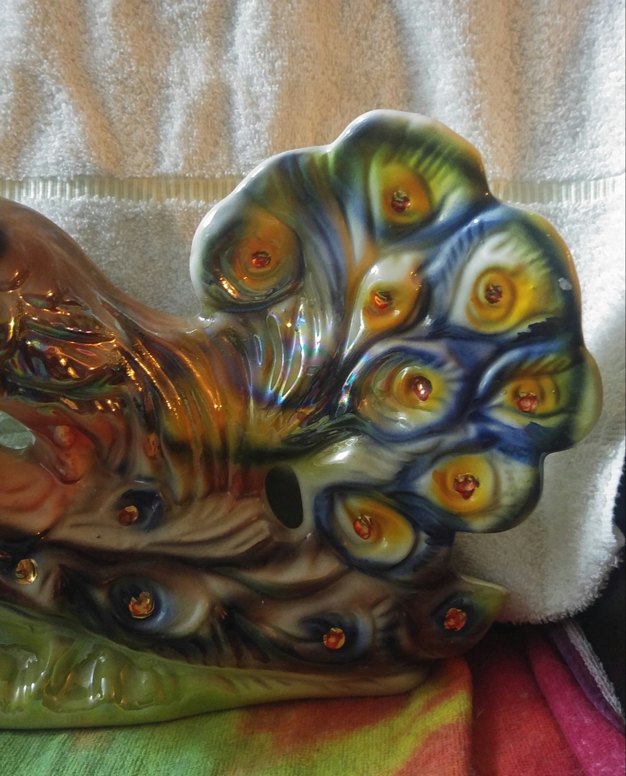 Antique Clock Majolica Art Deco Peacocks see description