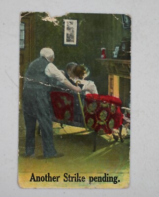 Early Vintage Postcard Romance Love Another Strike Pending Father Caught Them