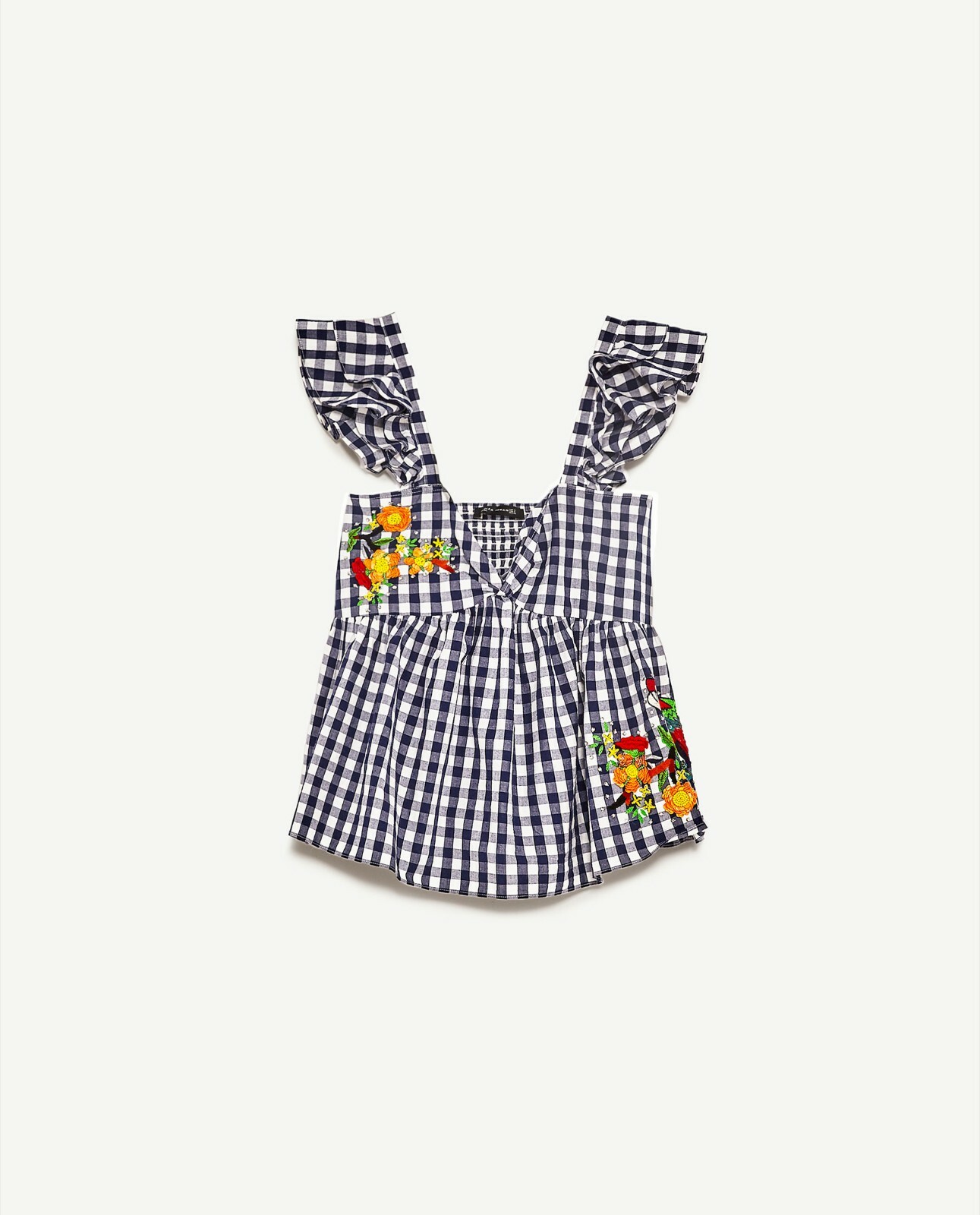 sara✩.*˚ Zara GINGHAM EMBROIDERED TOP-7521/057-cotton-tropical-sz M