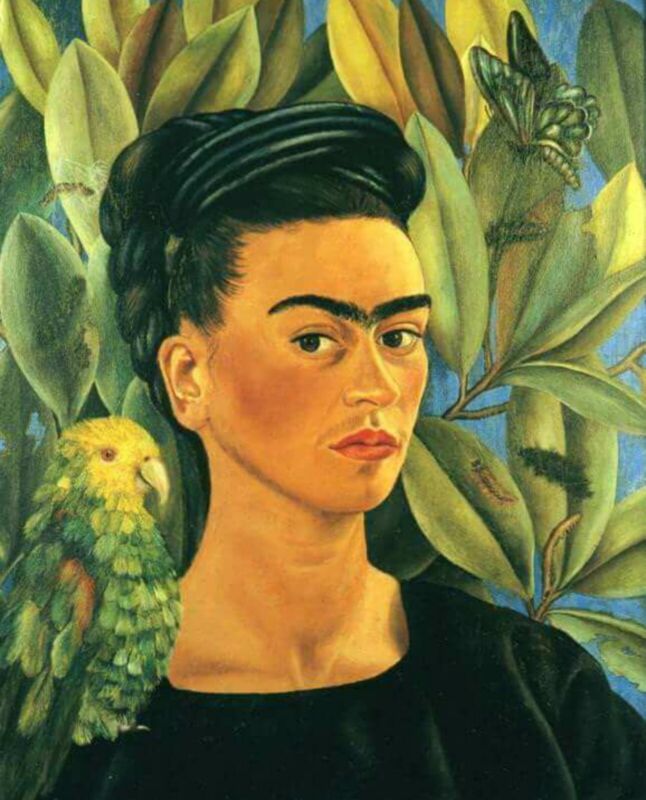 Print -    Self Portrait With Bonito - By Frida Kahlo