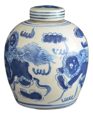 Festcool Retro Antique Like Style Blue and White Porcelain Lion Dancing Ceram...