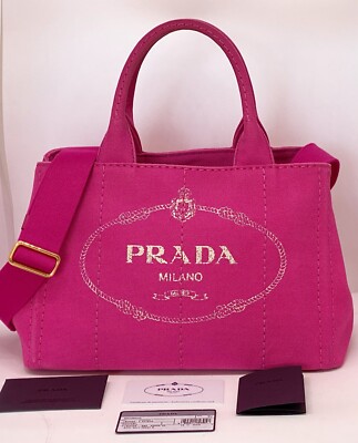 PRADA Logo Pink Denim Canapa Two-Way Tote Bag / D250-24128