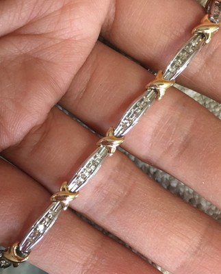 10k 2Tone Gold Natural Diamond Tennis Link Bracelet Anniversary Gift