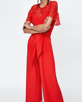 zara contrast lace jumpsuit