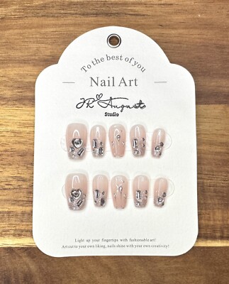 Press on nails Handmade Twinkling Galaxy Flesh Pink medium coffin S M L