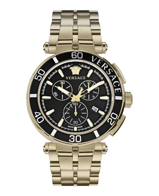 Pre-owned Versace Mens Greca Chrono Ip Yellow Gold 45mm Bracelet Fashion Watch