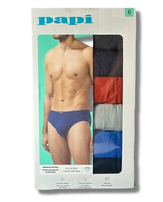 PAPI MEN'S X5 - GREY BLUE PRINT SZ LARGE - PACK 6 BRIEFS UNDERWEAR