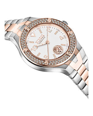 Pre-owned Versus Versace Womens Vittoria Crystal Two Tone 38mm Bracelet Fashion Watch