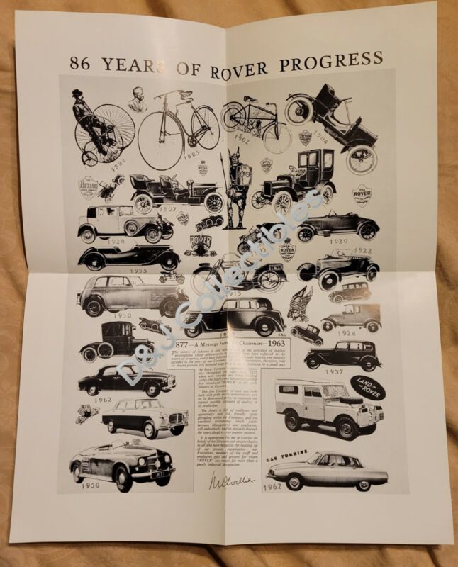 Rare 1963 * 86 YEARS OF ROVER PROGRESS * POSTER Automobile History Since 1884