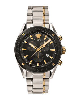 Pre-owned Versace Mens V-chrono Two Tone 44mm Bracelet Fashion Watch