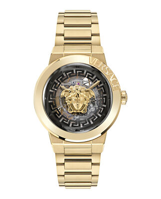 Pre-owned Versace Womens Medusa Infinite Ip Yellow Gold 40mm Bracelet Fashion Watch