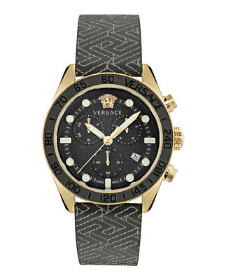 Pre-owned Versace Mens Greca Dome Ip Yellow Gold 43mm Strap Fashion Watch