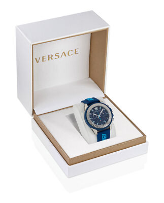 Pre-owned Versace Mens Greca Action Chrono Stainless Steel 45mm Strap Fashion Watch