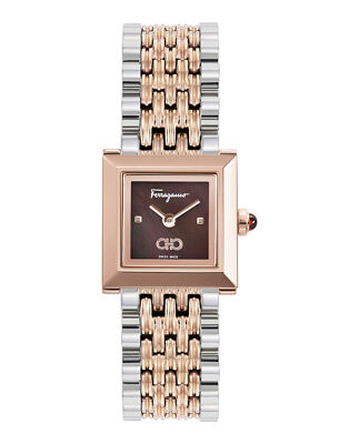 Ferragamo Womens Ferragamo Square Two Tone 19mm Bracelet Fashion Watch