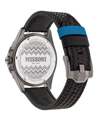 Pre-owned Missoni Mens  Gmt Gun 43mm Strap Fashion Watch