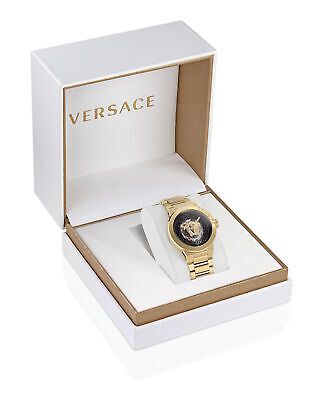 Pre-owned Versace Womens Medusa Infinite Ip Yellow Gold 40mm Bracelet Fashion Watch