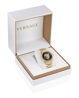 Pre-owned Versace Womens Medusa Infinite Ip Yellow Gold 40mm Bracelet Fashion Watch