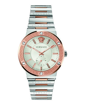 Pre-owned Versace Womens Greca Logo Two Tone 41mm Bracelet Fashion Watch