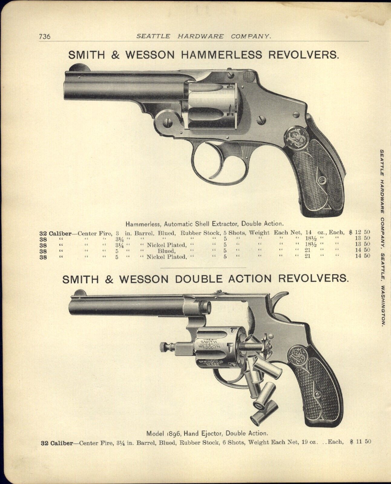 1900 PAPER AD 3 PG Smith Wesson Hammerless Revolver Double 1900 PAPER AD 3 PG Smith Wesson Hammerless Revolver Double