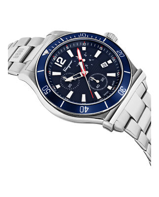 Pre-owned Ferragamo Mens  1898 Sport Stainless Steel 44mm Bracelet Fashion Watch