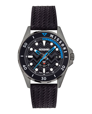 Pre-owned Missoni Mens  Gmt Gun 43mm Strap Fashion Watch
