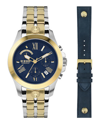 Модные часы Versus Versace Mens Chrono Lion Box Set с двухцветным браслетом диаметром 44 мм