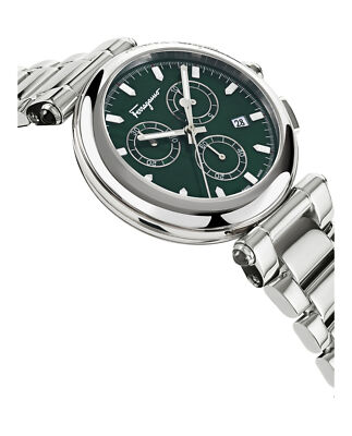 Pre-owned Ferragamo Mens Idillio Chrono Stainless Steel 42mm Bracelet Fashion Watch