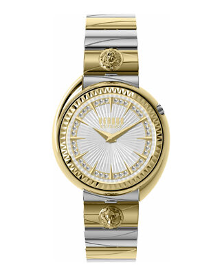 Pre-owned Versus Versace Womens Tortona Crystal Two Tone 38mm Bracelet Fashion Watch